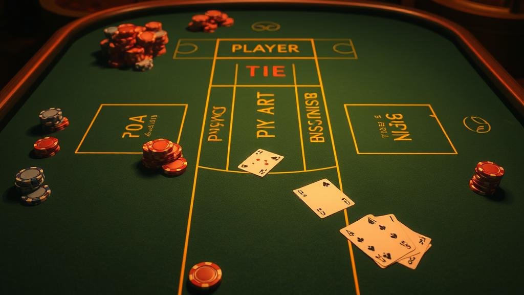 ผังโต๊ะบาคาร่าสำหรับวางเดิมพัน ผังโต๊ะบาคาร่าพร้อมช่องวางเดิมพัน Player, Banker, Tie