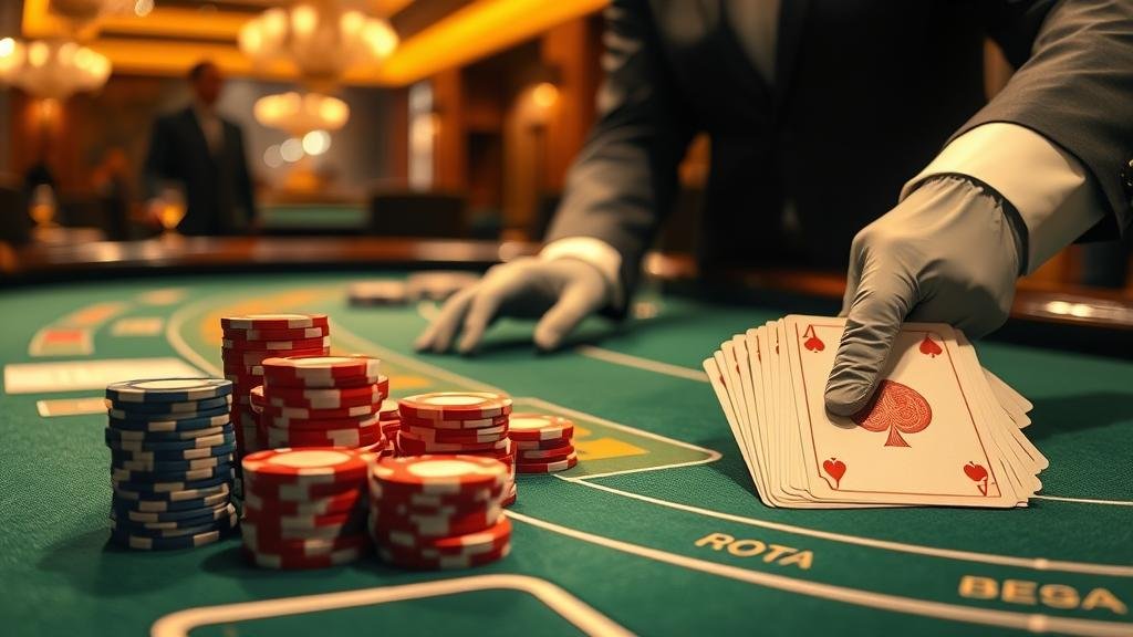 โต๊ะบาคาร่าพร้อมชิปและไพ่