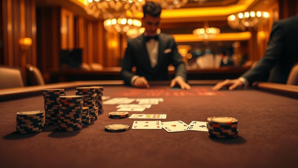 การวางเดิมพันในเกมบาคาร่า โต๊ะบาคาร่าพร้อมตัวเลือกการเดิมพัน Player, Banker, Tie