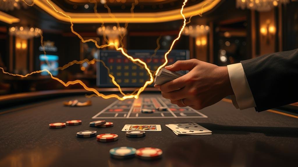 มือที่กำลังลุ้นไพ่บาคาร่าสายฟ้า