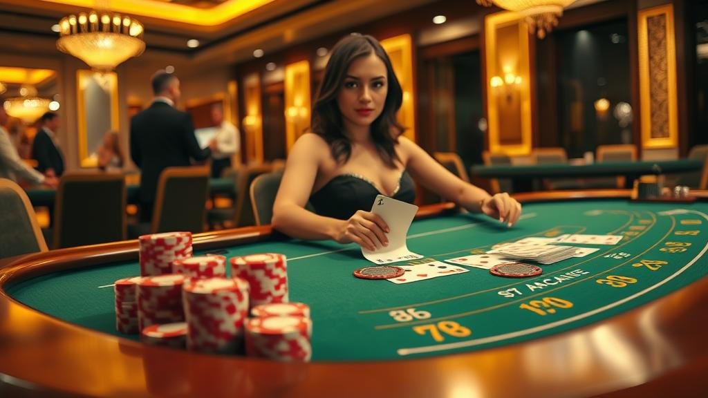 ชิปคาสิโนและมือของผู้เล่น