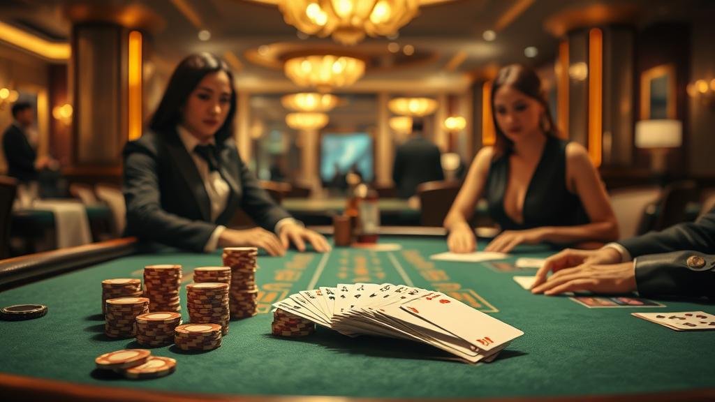 โต๊ะบาคาร่าพร้อมชิปและสัญลักษณ์เงินไทย