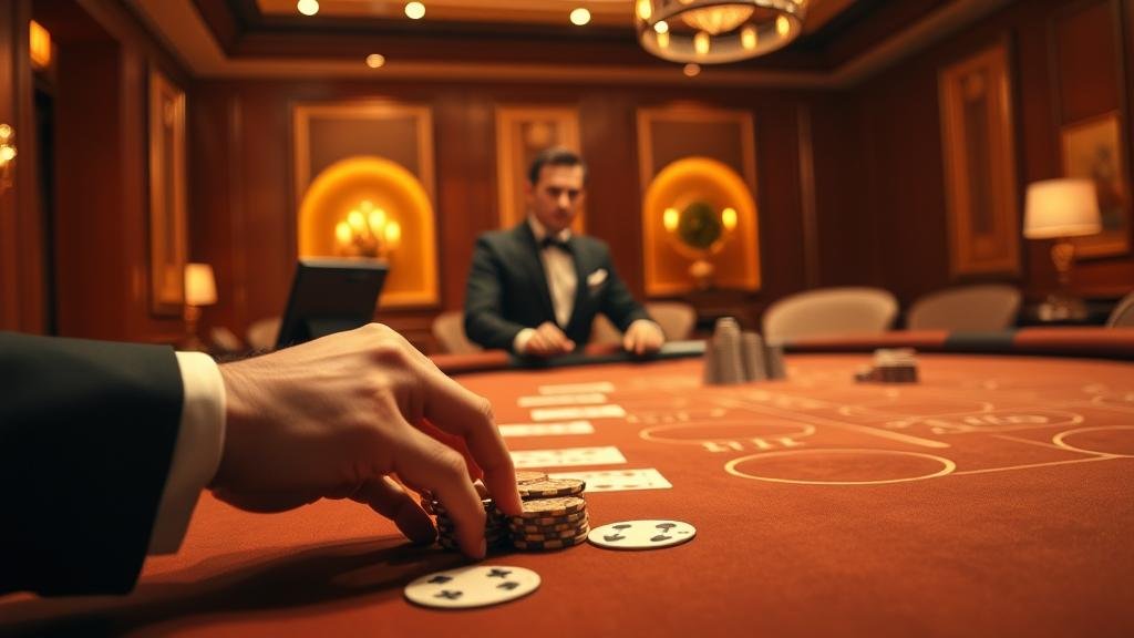 โต๊ะบาคาร่าพร้อมชิปและตัวเลือกการเดิมพัน