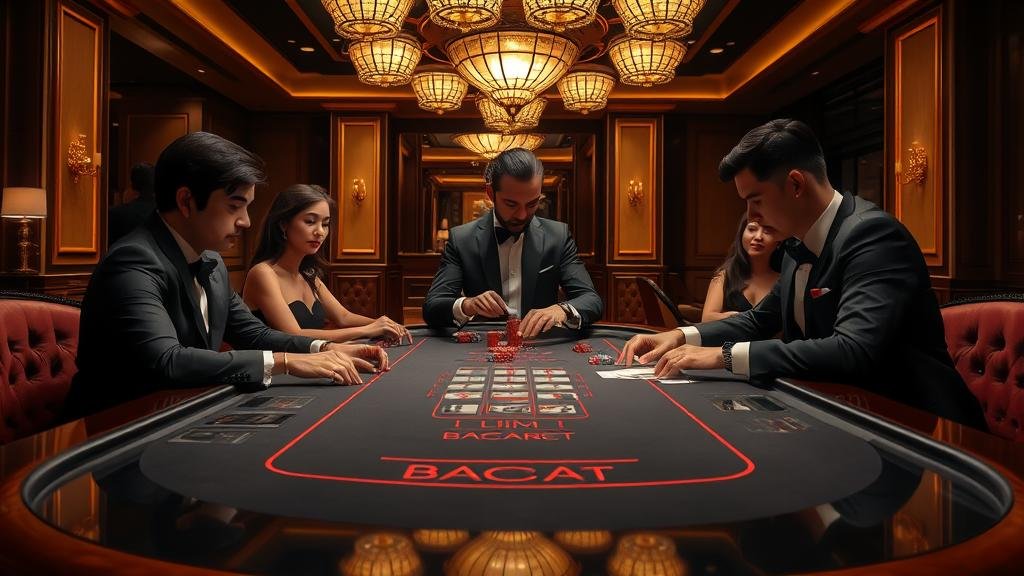 ไพ่บาคาร่าและชิปบนโต๊ะ