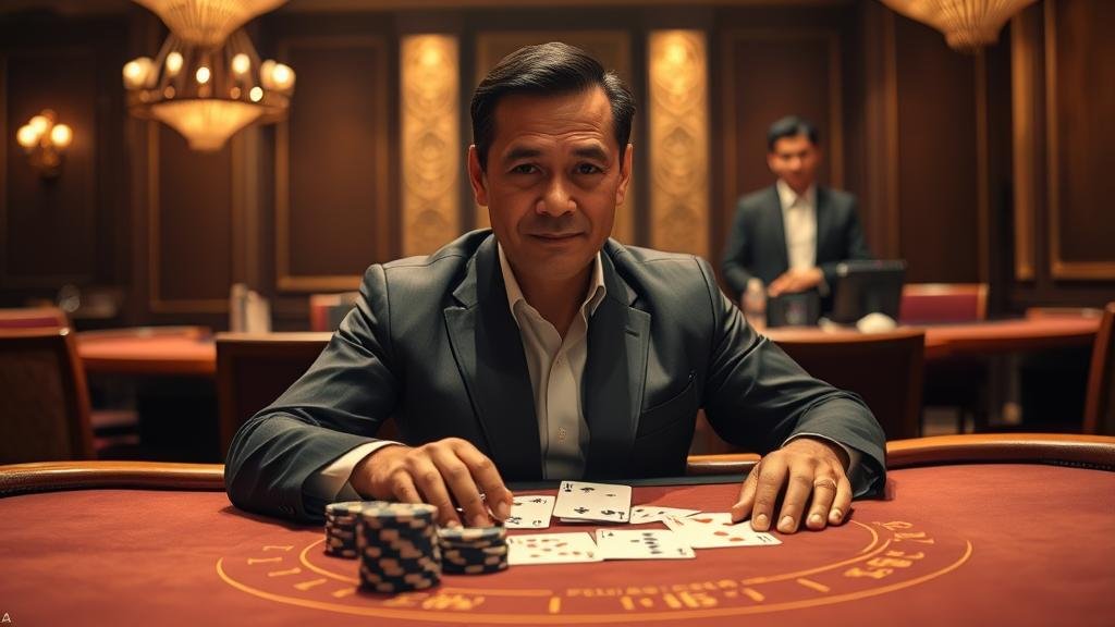 การแจกไพ่บาคาร่าบนโต๊ะคาสิโน