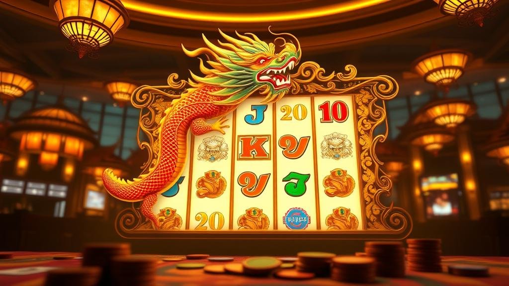 หน้าจอเกมสล็อตแสดงการชนะพร้อมสัญลักษณ์ที่สว่างไสว