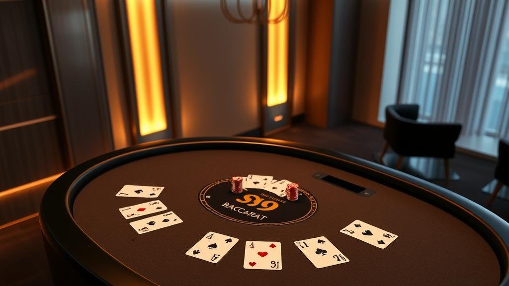 ไพ่บาคาร่าและชิปวางบนโต๊ะคาสิโน