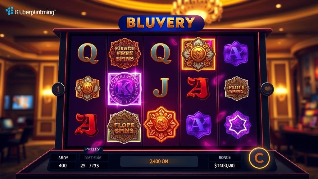 มือถือแสดงหน้าจอเกมสล็อตพร้อมสัญลักษณ์ฟรีสปิน