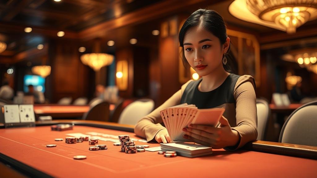 ชิปและเงินบาทไทยบนโต๊ะบาคาร่า