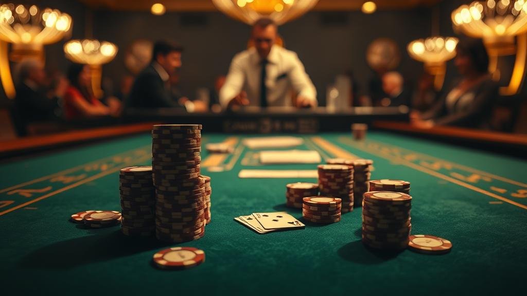 นักพนันกำลังวิเคราะห์เค้าไพ่บาคาร่าบนแท็บเล็ต