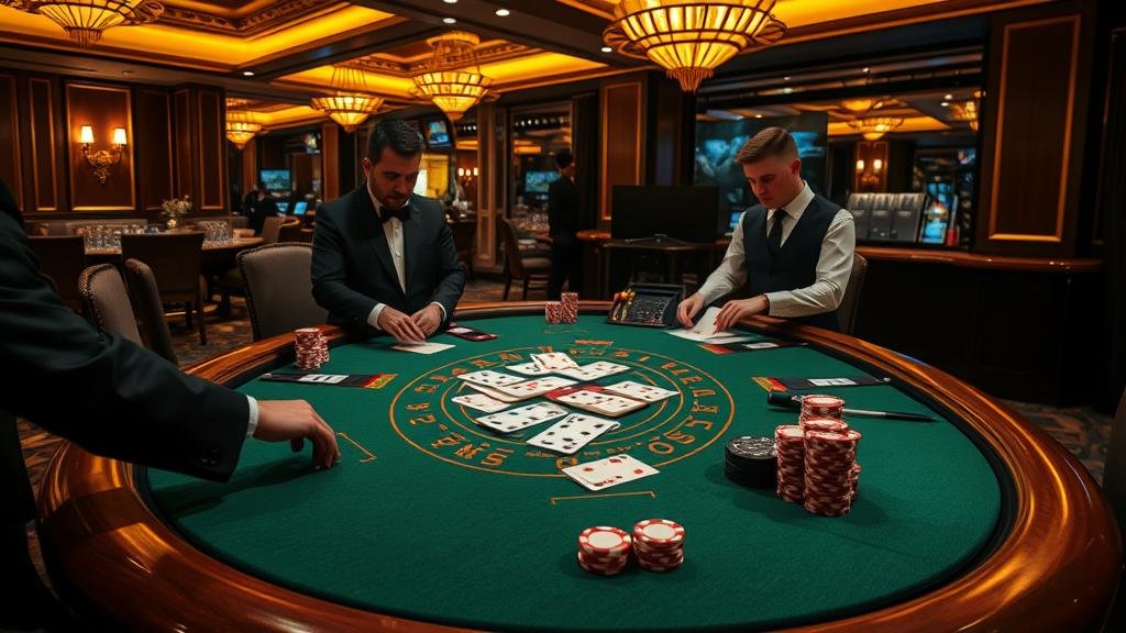 การวางเดิมพันบาคาร่าด้วยชิปบนโต๊ะ