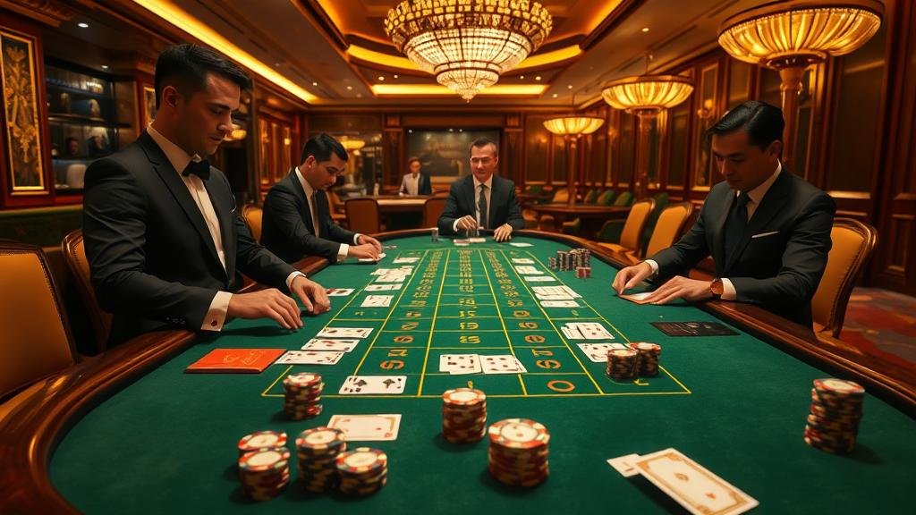 ไพ่บาคาร่าและชิปบนโต๊ะ