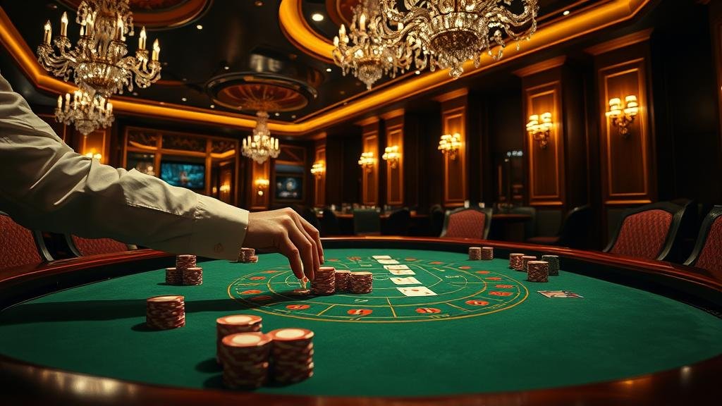 ภาพการเล่นบาคาร่าพร้อมชิปและไพ่