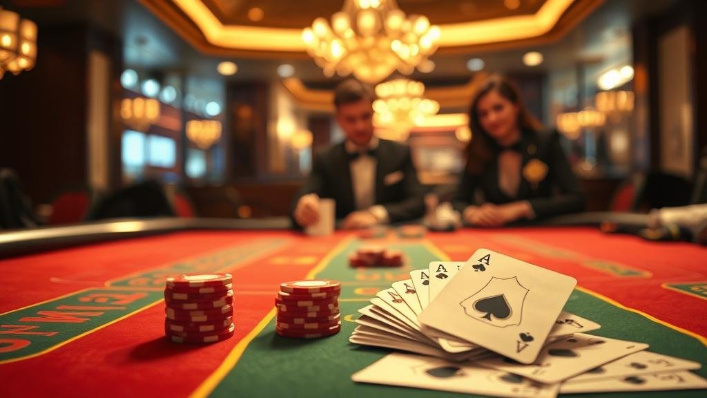 โต๊ะบาคาร่าพร้อมไพ่และชิปเดิมพัน