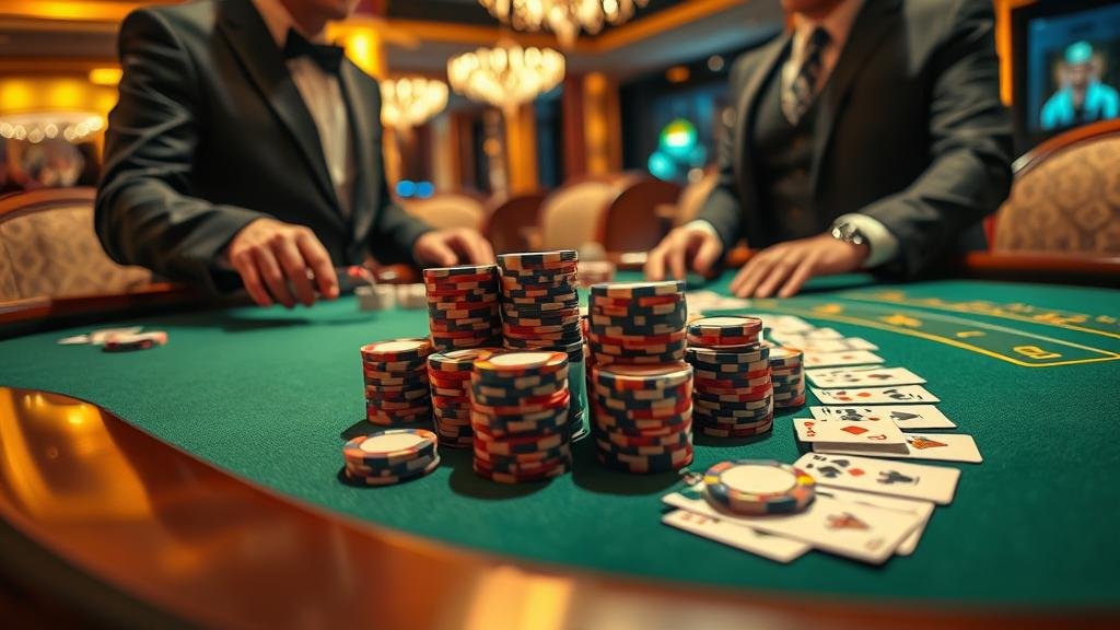 ดีลเลอร์สาวสวยกำลังแจกไพ่บาคาร่า