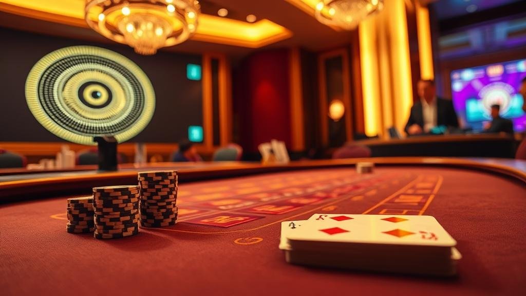 ภาพมือถือชิปคาสิโนพร้อมตารางบาคาร่า