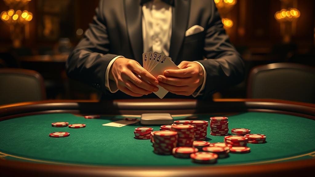 โต๊ะบาคาร่าพร้อมชิปและไพ่