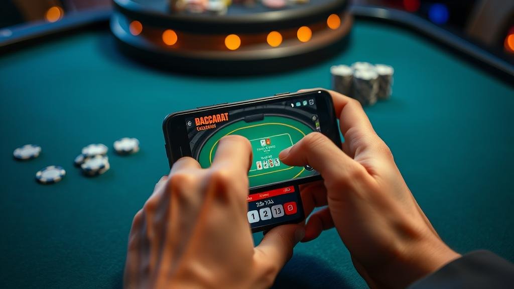 หน้าจอโทรศัพท์มือถือแสดงเกมบาคาร่าสดพร้อมสถิติ