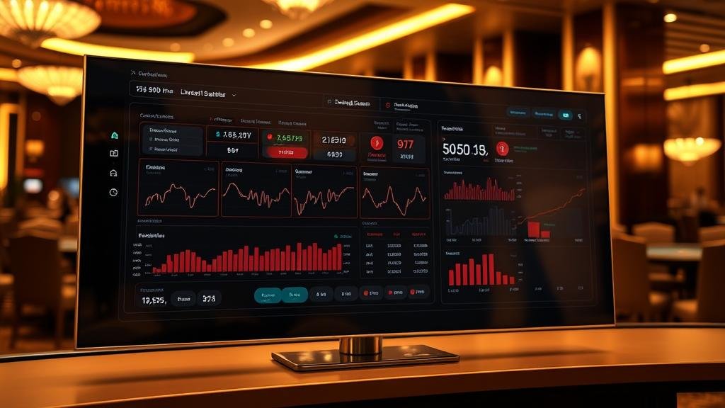 หน้าจอแท็บเล็ตแสดงกราฟสถิติบาคาร่าแบบต่างๆ