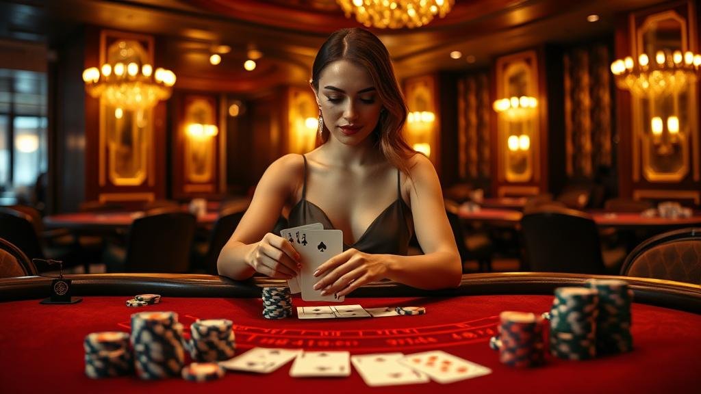 ดีลเลอร์กำลังเปิดไพ่บาคาร่าแบบ Squeeze ในเกม Evo