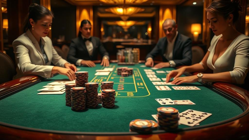 โต๊ะบาคาร่าพร้อมไพ่และชิป