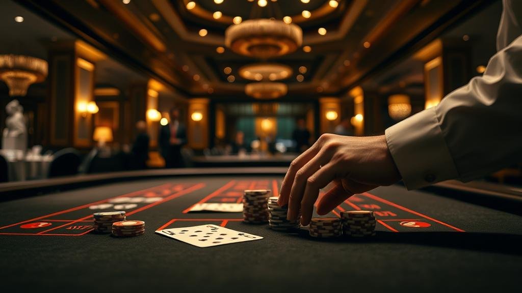 ภาพประกอบโต๊ะบาคาร่าพร้อมสัญลักษณ์แห่งชัยชนะ