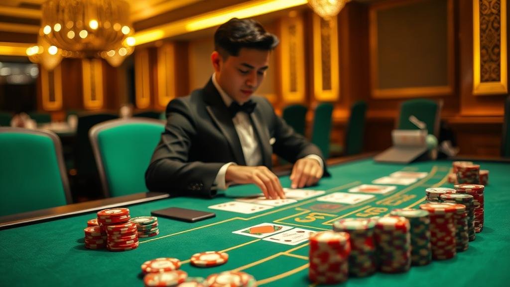 หน้าจอแท็บเล็ตแสดงเกมบาคาร่าพร้อมสถิติ