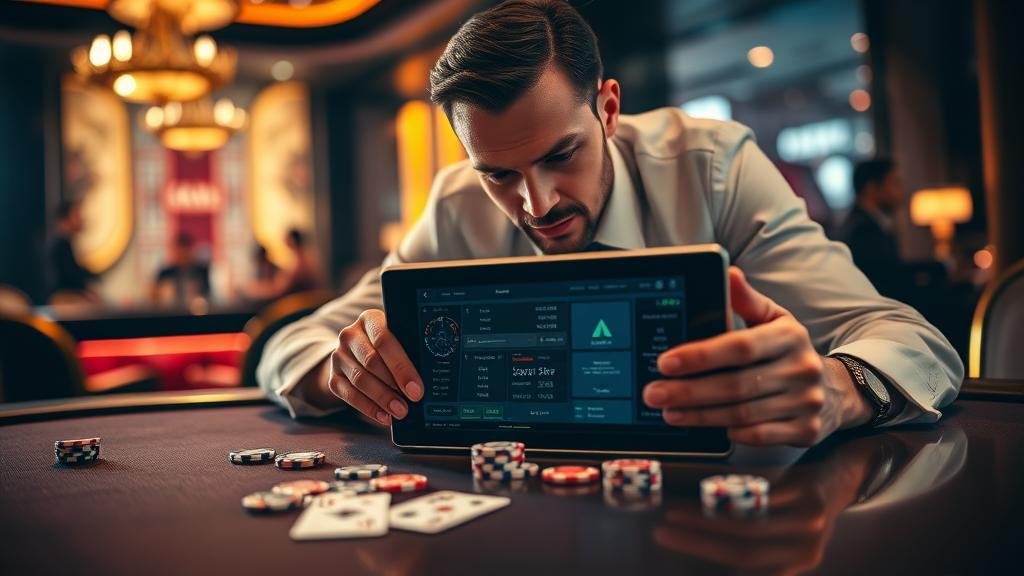 หน้าจอโทรศัพท์มือถือแสดงเกมบาคาร่าพร้อมปุ่มทดสอบสูตร