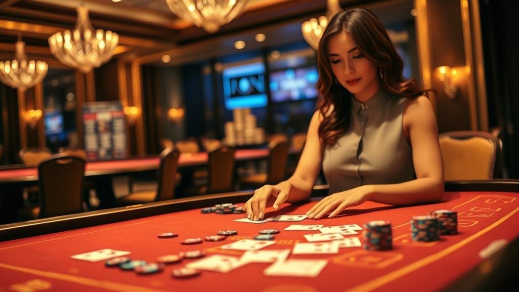 ดีลเลอร์บาคาร่าสาวสวยยิ้มแย้ม