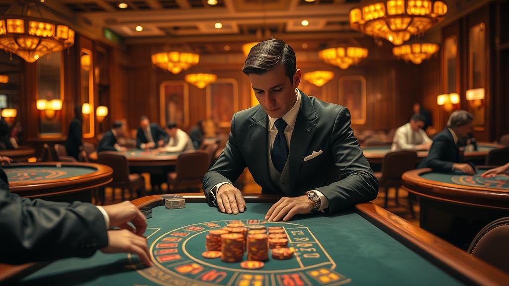 ชิปคาสิโนและโต๊ะบาคาร่าหลายโต๊ะ