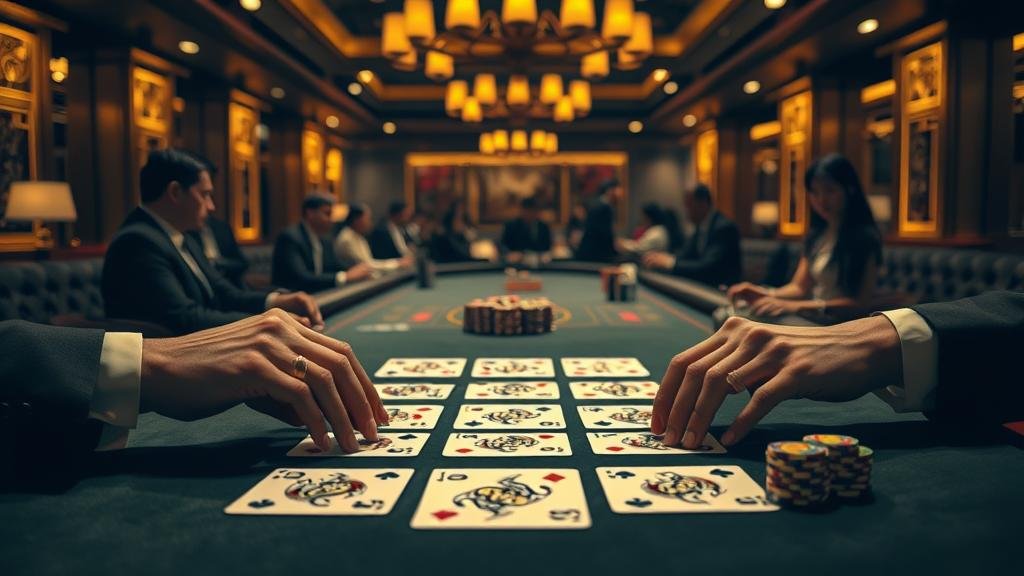 นักพนันกำลังวิเคราะห์เค้าไพ่บาคาร่าบนมือถือ