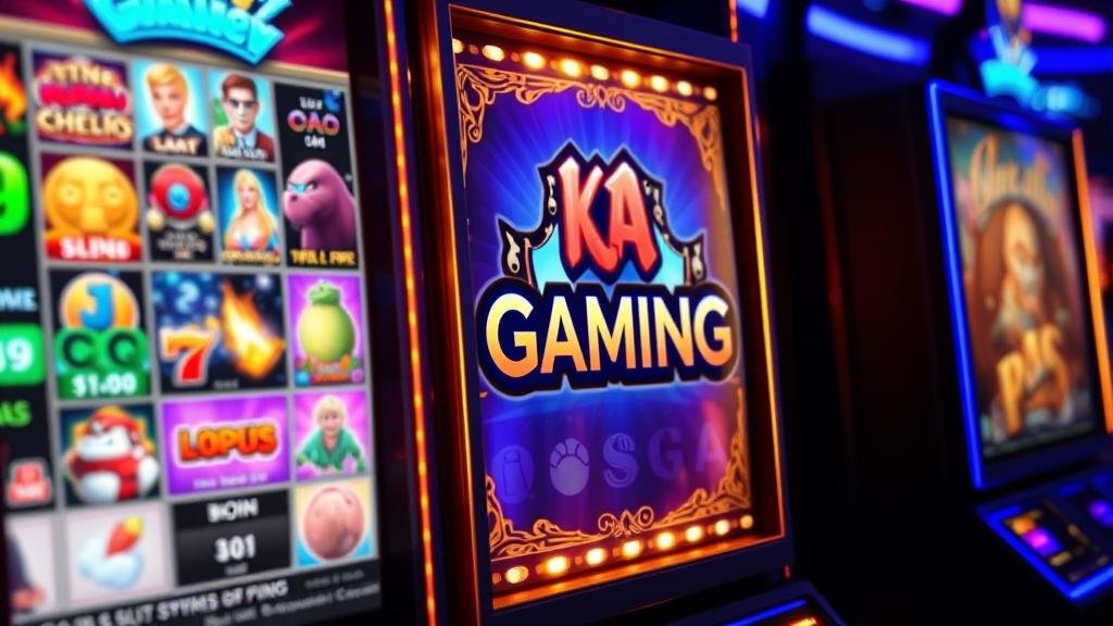 หน้าจอเกมสล็อต KA Gaming พร้อมการตั้งค่าออโต้สปินและฟีเจอร์โบนัส