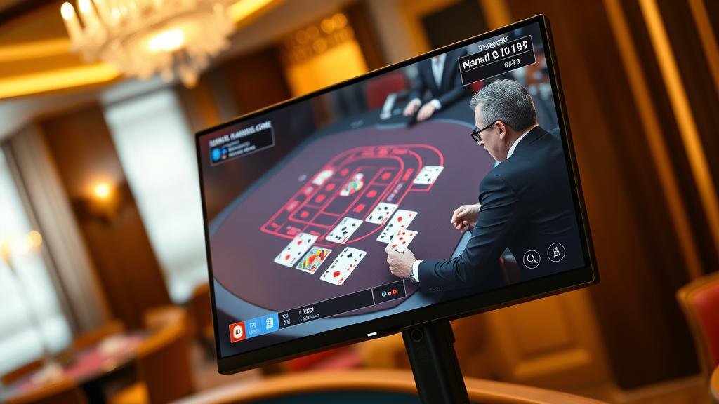 การ์ดบาคาร่าที่กำลังเปิดบนโต๊ะพร้อมชิปเดิมพัน