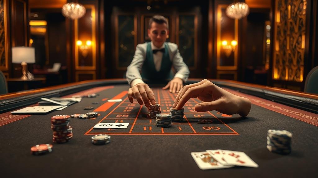 ดีลเลอร์บาคาร่ากำลังสับไพ่ในคาสิโน