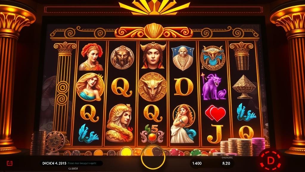 สัญลักษณ์ฟรีสปินและตัวคูณในสล็อตธีมกรีก