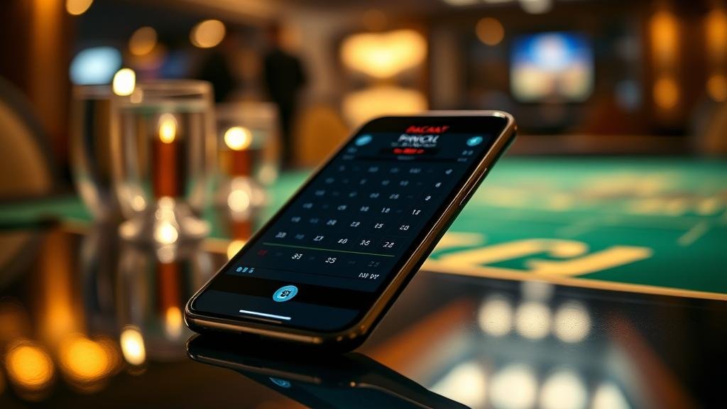 หน้าจอแท็บเล็ตแสดงโต๊ะบาคาร่าพร้อมตัวเลือกเดิมพัน