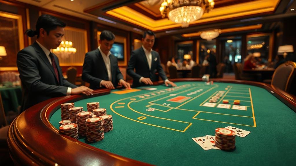 ดีลเลอร์กำลังเปิดไพ่บาคาร่าแบบสควีซ