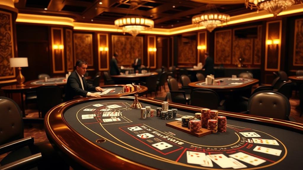 ชิปและเหรียญบนโต๊ะบาคาร่า