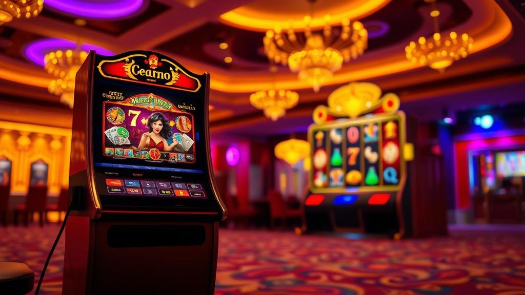 หน้าจอเกมสล็อตแสดงฟีเจอร์โบนัส