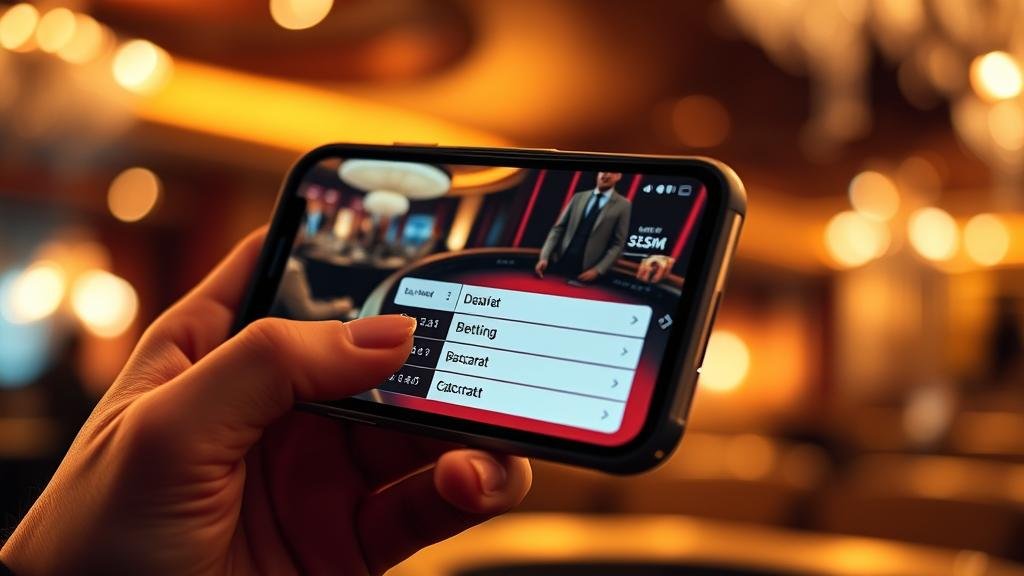 โต๊ะบาคาร่าพร้อมชิปและหน้าจอแสดงผล