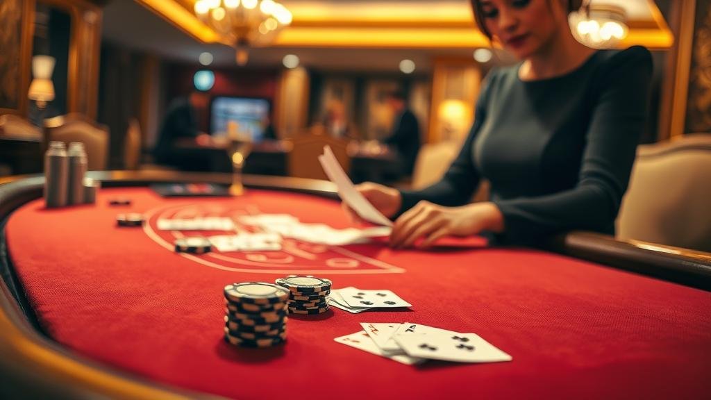 โต๊ะบาคาร่าพร้อมชิปและไพ่