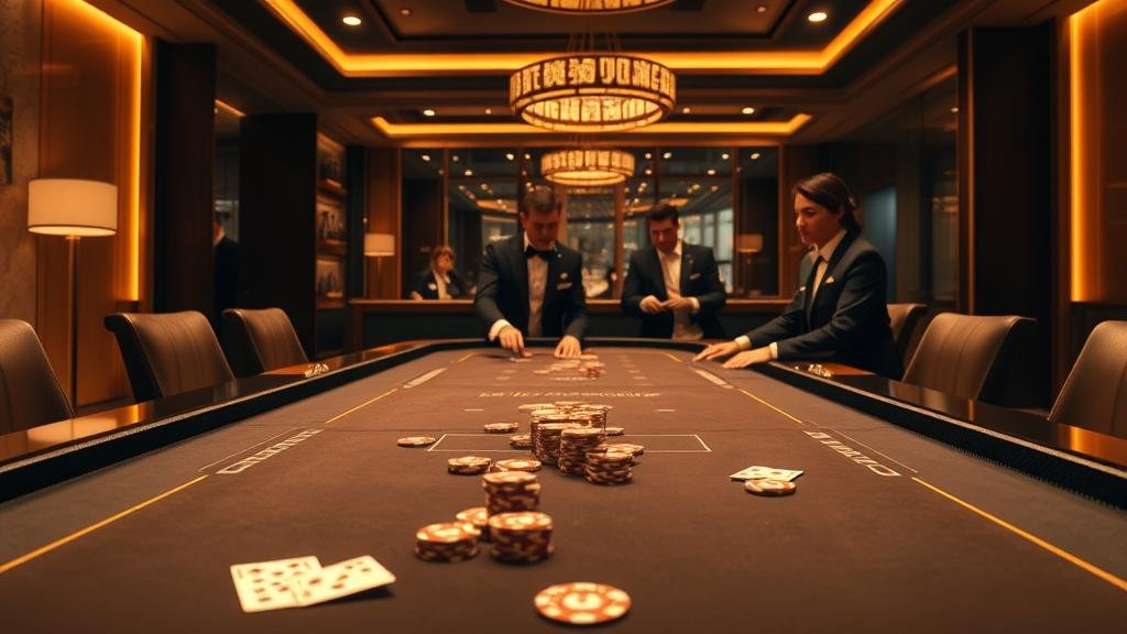 ไพ่และชิปบนโต๊ะบาคาร่า