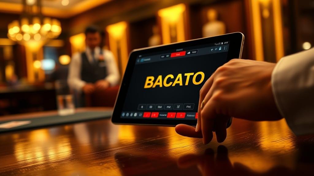 หน้าจอเกมบาคาร่าบนแท็บเล็ตพร้อมดีลเลอร์สด