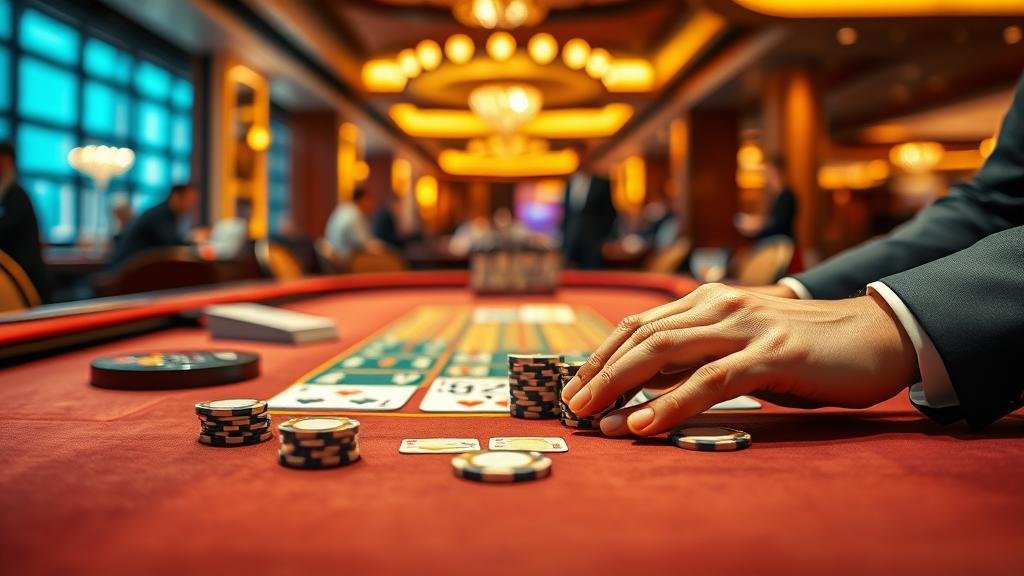 ภาพแสดงการวางแผนการเดิมพันบาคาร่าด้วยชิปและเค้าไพ่