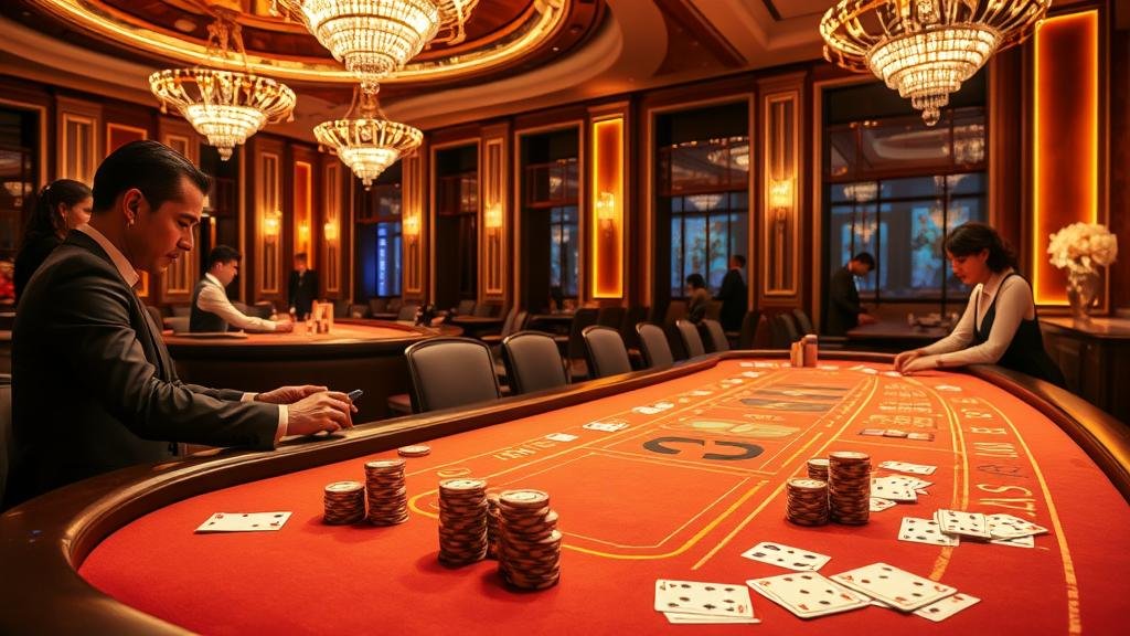 หน้าจอเกมบาคาร่าพร้อมตัวเลือกเดิมพันและตัวคูณ