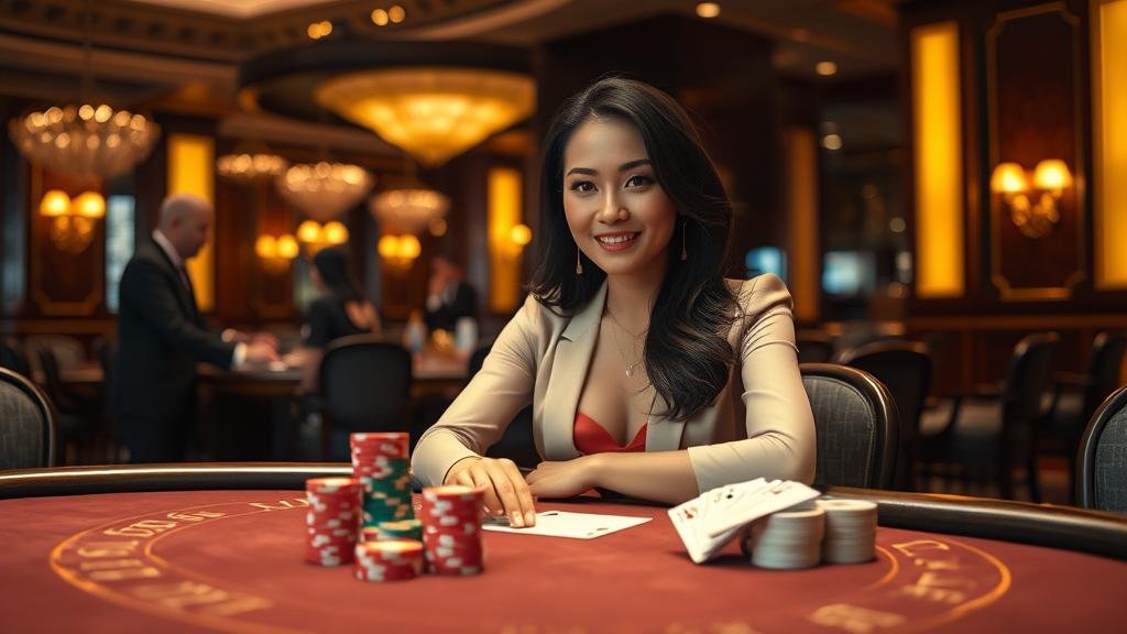 โต๊ะบาคาร่าพร้อมไพ่และชิป