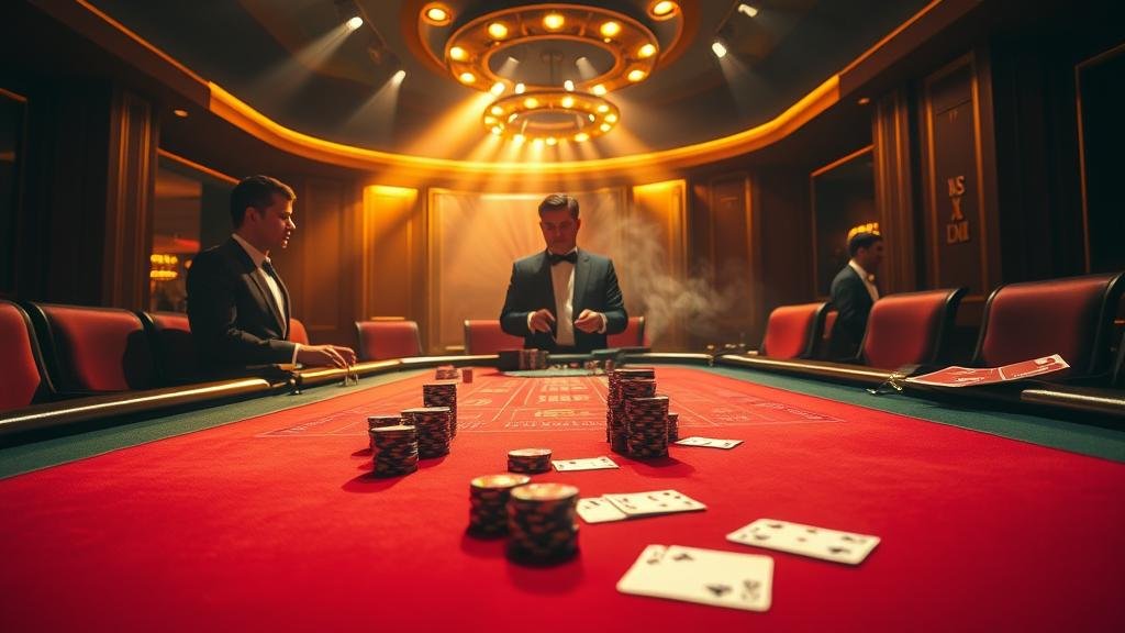 โต๊ะบาคาร่าพร้อมชิปและไพ่