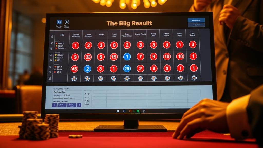 นักพนันกำลังวิเคราะห์เค้าไพ่บาคาร่าบนแล็ปท็อป