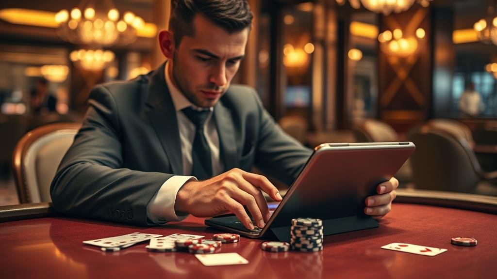 หน้าจอแท็บเล็ตแสดงระบบการเดินเงินบาคาร่า