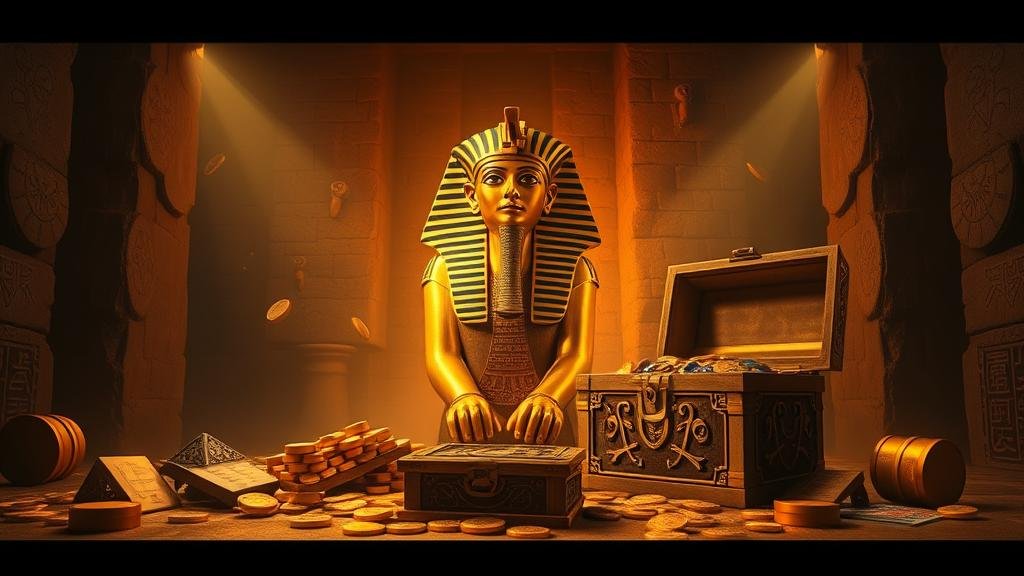 สัญลักษณ์สล็อตธีมอียิปต์ที่หมุนบนวงล้อ